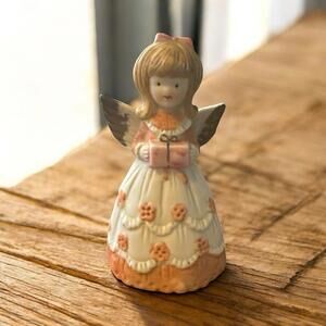 Lipco Vintage Porcelain Angel Figurine – Girl with Gift Pink Dress & Wings 4.5"